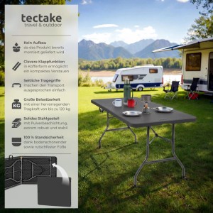 Tectake Campingtisch Panja Klappbar  Wetterfest Robuster Kunststoff  70 x 180 x 74 cm Anthrazit