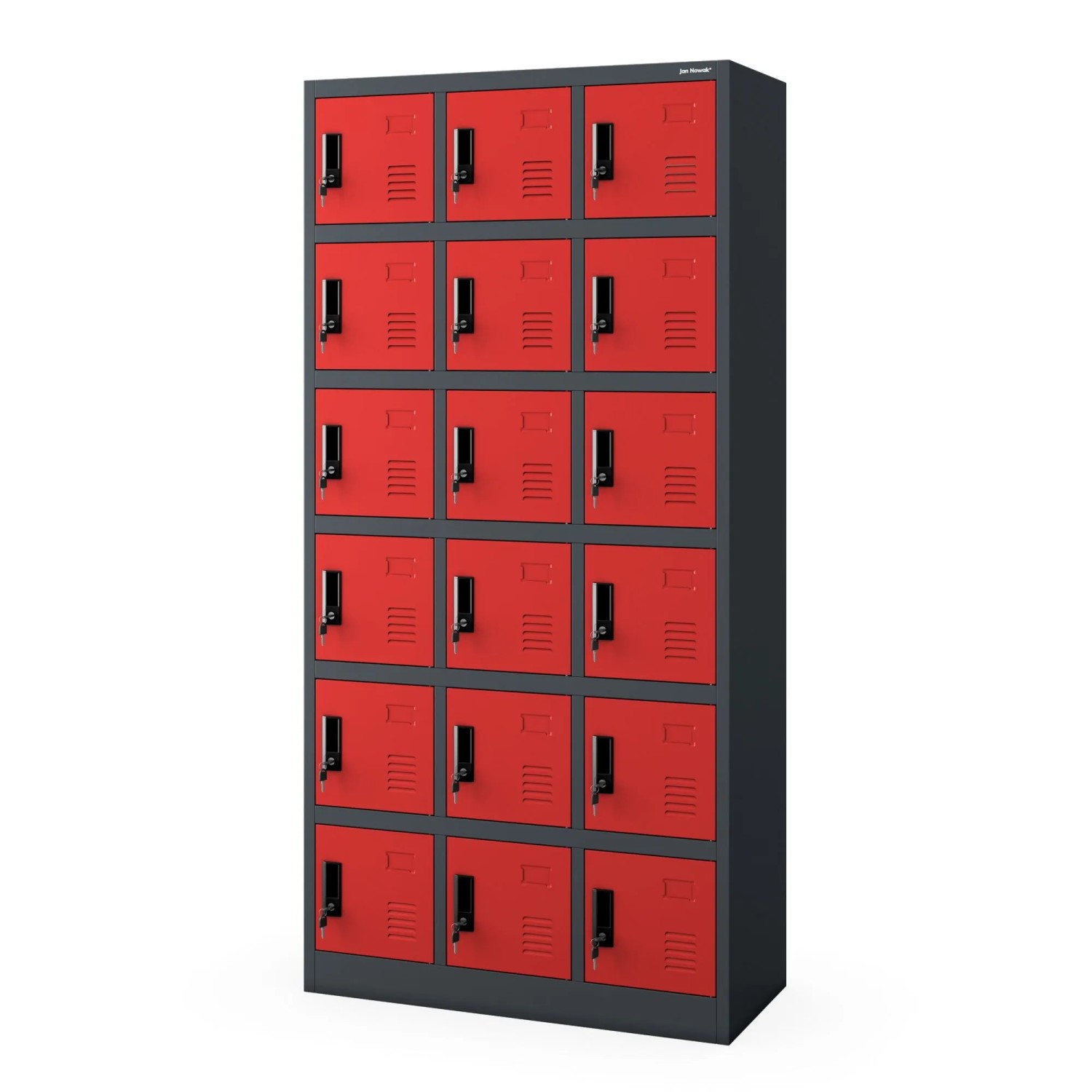 JAN NOWAK Spind Schließfachschrank mit 18 Fächern KAROL 185 x 90 x 40 cm Anthrazit-Rot