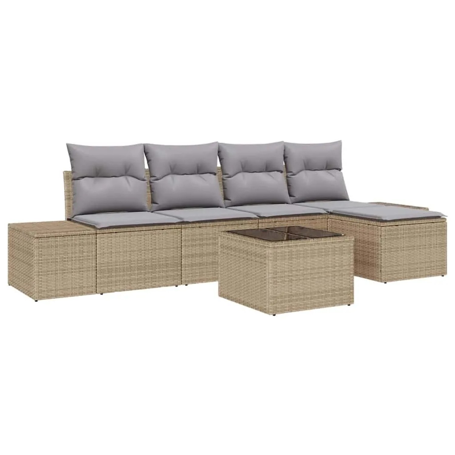 vidaXL Garten-Sofa-Set mit Kissen 5 Tlg Beige und Hellgrau Poly-Rattan 3355699