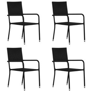 Furnicato Garten-Essstühle, 4er Set, stapelbar, schwarzes Polyrattan, ideal für Garten und Terrasse.