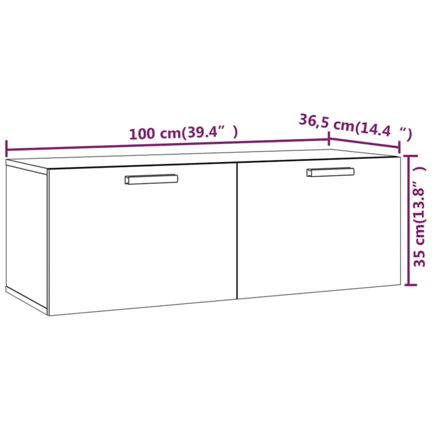 vidaXL Wandschrank, Betongrau, 100x36,5x35 cm, Holzwerkstoff, Büroschrank mit zwei Schubladen.