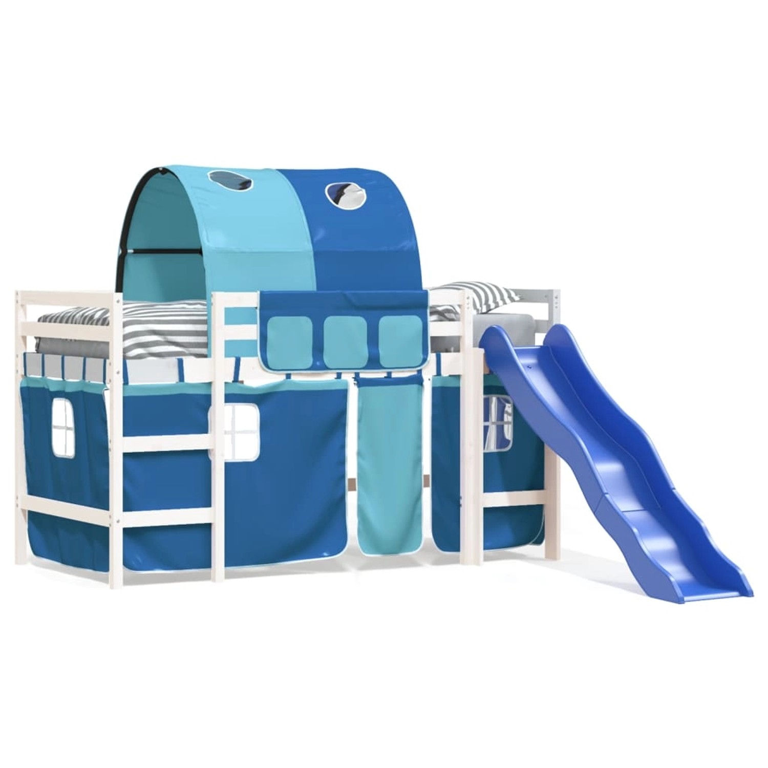 vidaXL Kinderhochbett mit Tunnel Blau 90x190 cm Massivholz Kiefer1930256