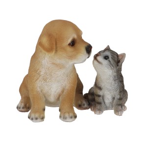 Sunny Garden Deko-Figur: Sitzendes Hunde- und Katzenbaby, 16 cm, aus Polyresin.