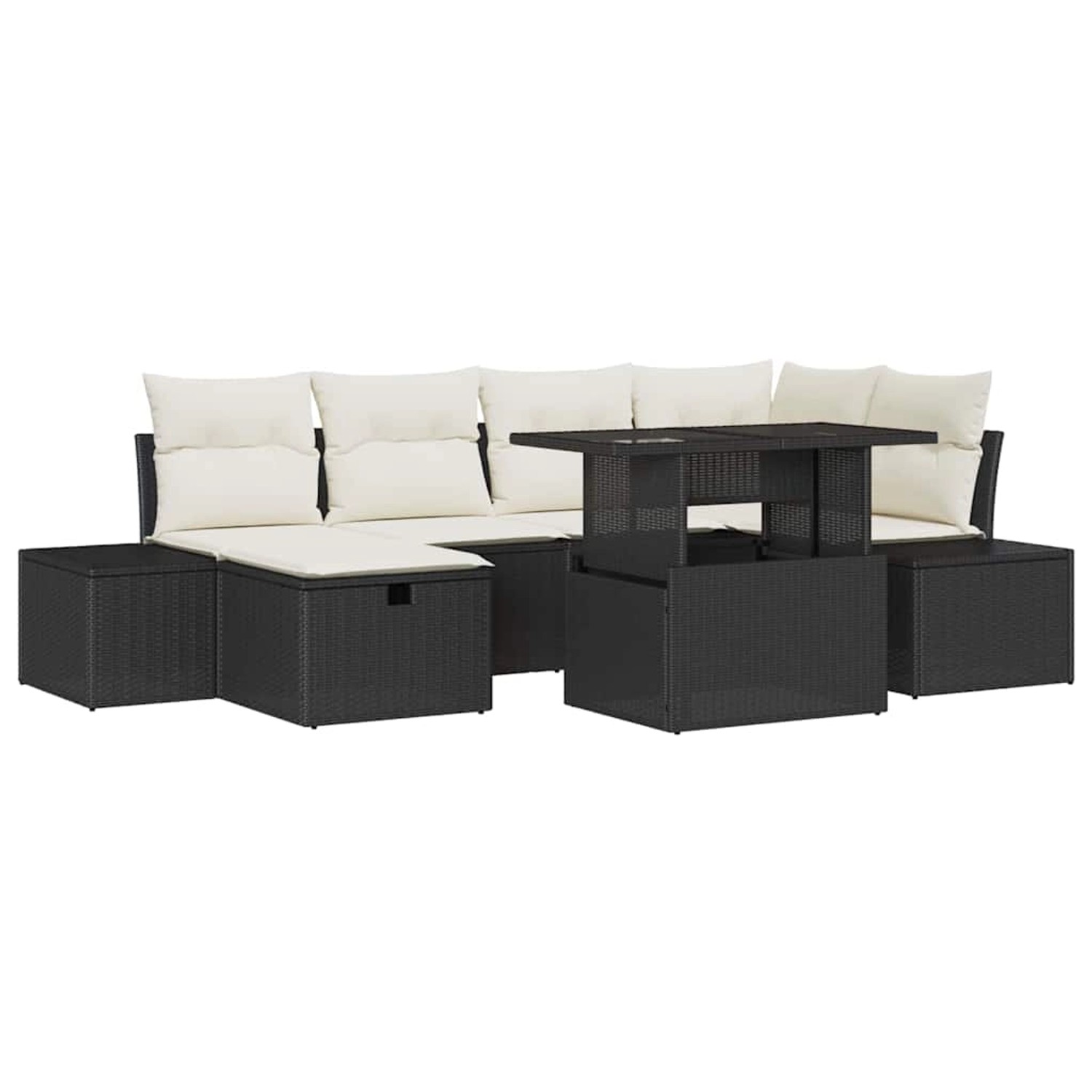 vidaXL Garten-Sofa-Set mit Kissen 7-Tlg Schwarz Poly Rattan 3359874 günstig online kaufen