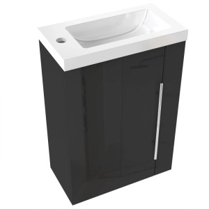 AICA Waschtisch mit Unterschrank, 45 cm, schwarz hochglanz. Badmöbel Set für Gäste WC.
