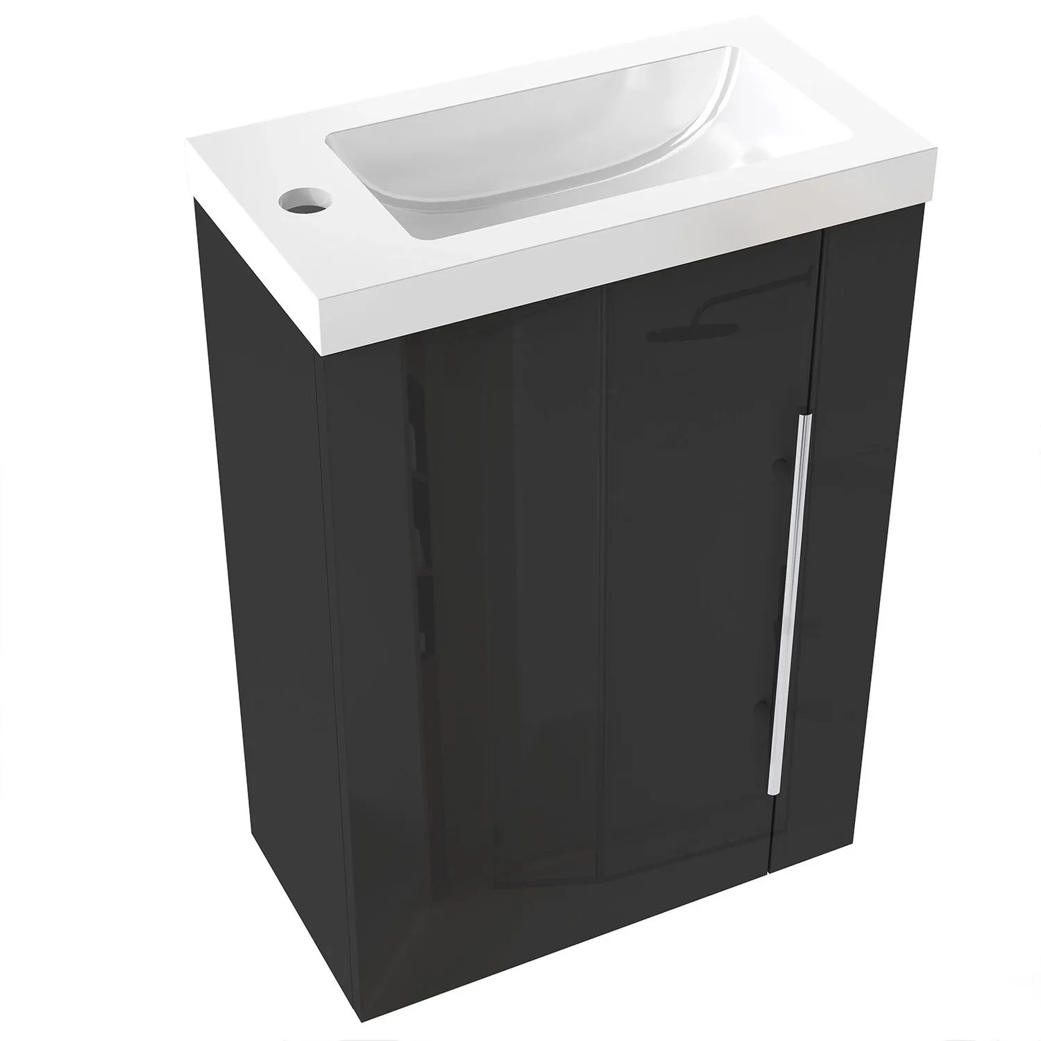 AICA Waschtisch mit Unterschrank 45 cm SILVIA Badmöbel Set 2 tlg. Gäste WC Waschbecken mit Unterschrank Schwarz Hochglanz Softclose