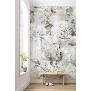 Komar Fototapete Rustic Roses (200x250 cm) mit floralem Muster in Beige und Grau.