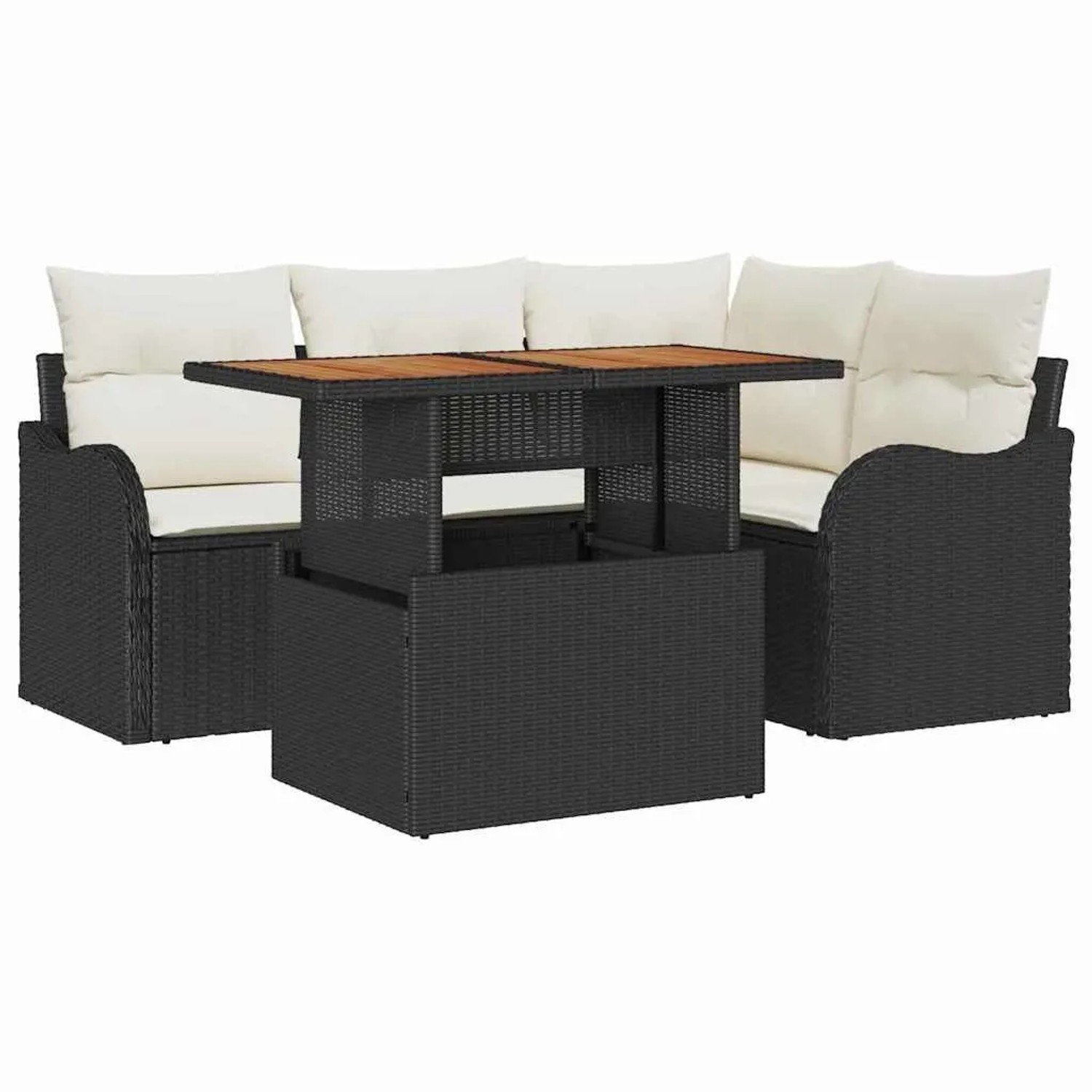 vidaXL Gartensofa-Set mit Kissen 5 Stk Schwarz und Creme Poly-Rattan 3349452