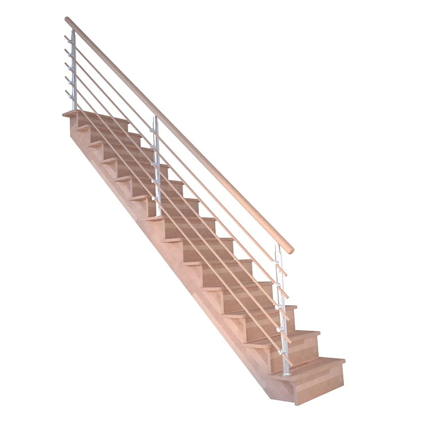 Treppe Lindos Pro Buche Gerade 80 cm Setzstufen Design-Geländer-Holzstäbe F günstig online kaufen