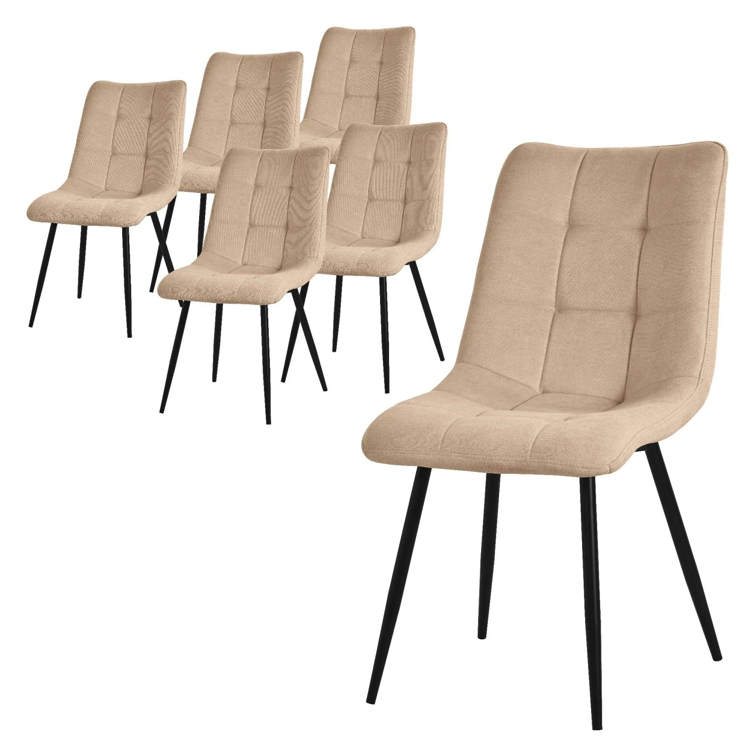 ML-Design Esszimmerstühle 6Er Set Hellbraun Stoffbezug Metallbeinen