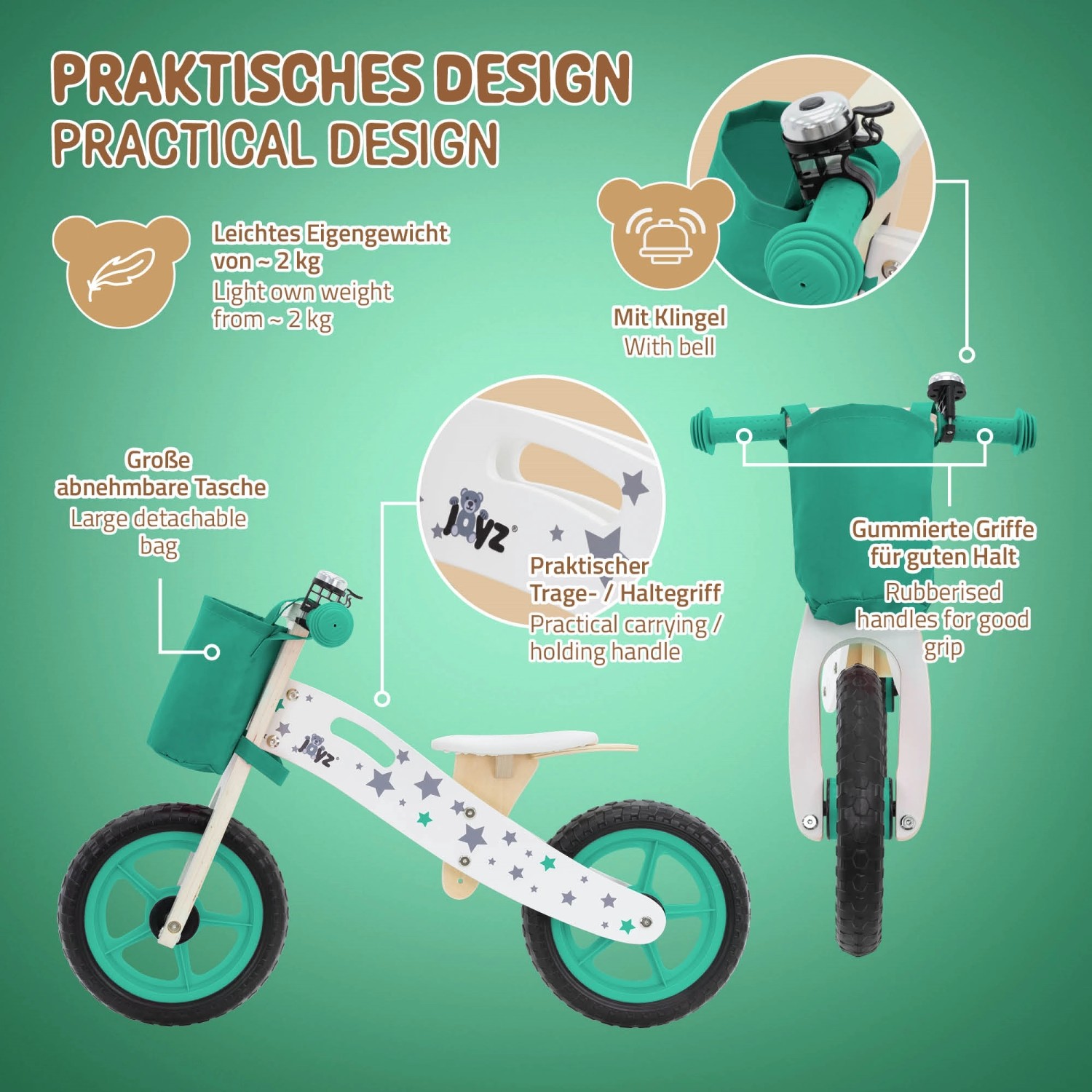 SIMQELLI Kinder Laufrad 10-18 Monate - Balance Bike Mit 4 Rädern In Grün