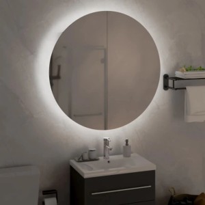 vidaXL Badezimmerschrank mit Rundem Spiegel & LED Eichen-Optik 345590