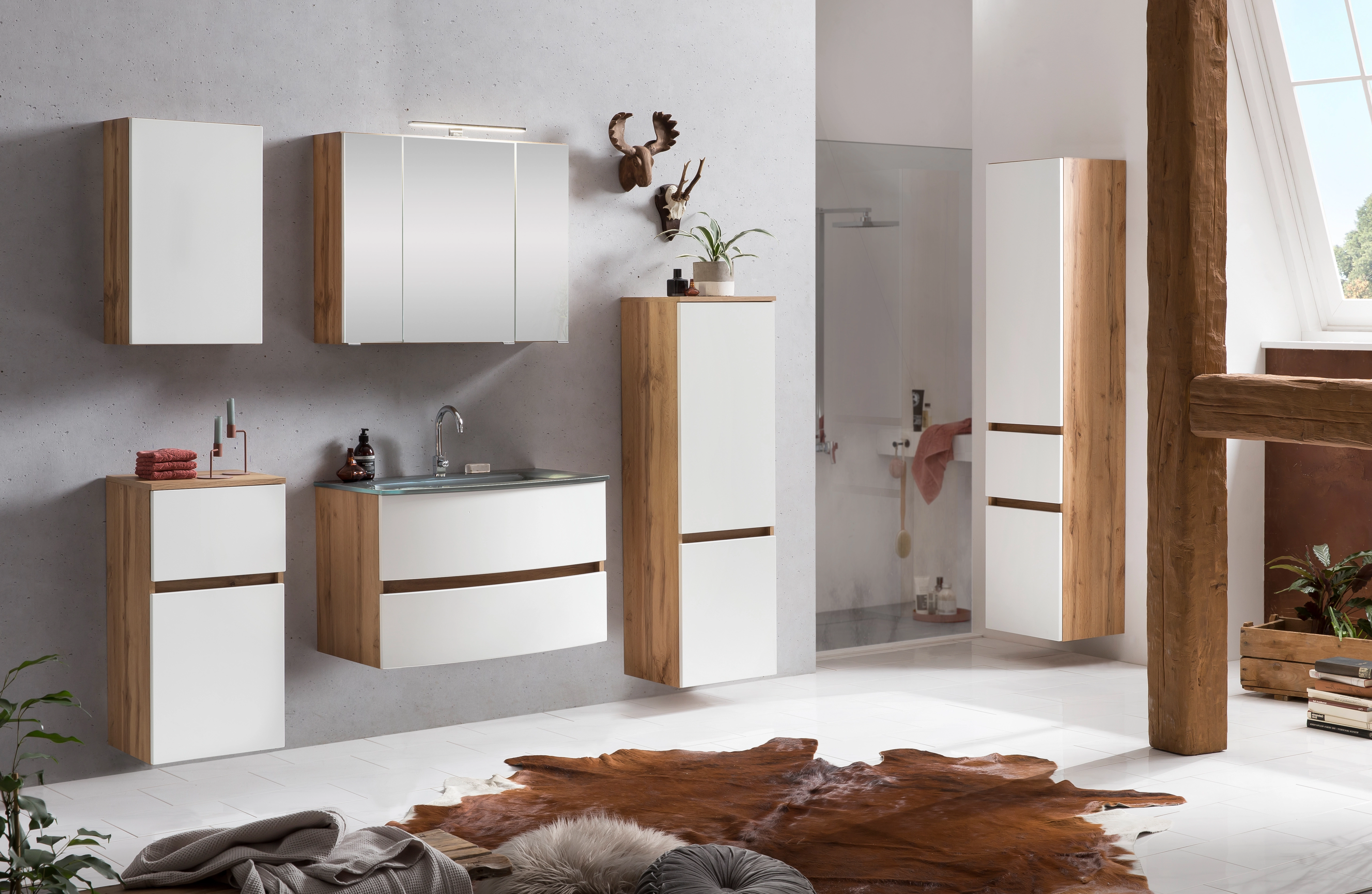Held Möbel Waschtisch-Set Salerno 80 x 200 x 49 cm Eiche-Weiß mit Becken  Grau kaufen bei OBI