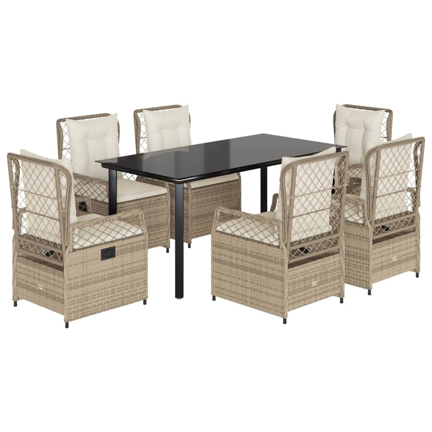 vidaXL 7-Tlg Garten-Essgruppe mit Kissen Beige Poly Rattan 3263024 günstig online kaufen