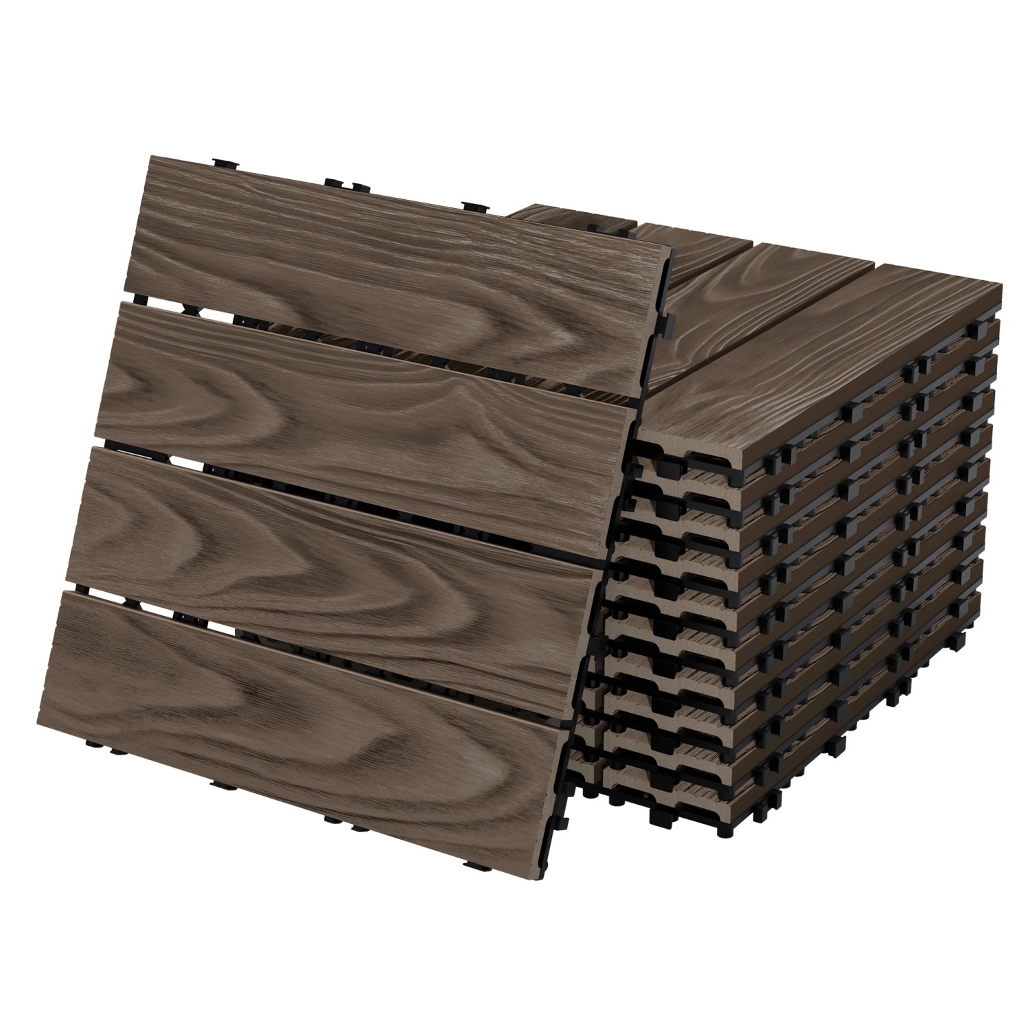ML-Design WPC Terrassenfliesen 30x30 cm 22 Stück Dunkelbraun Holzoptik