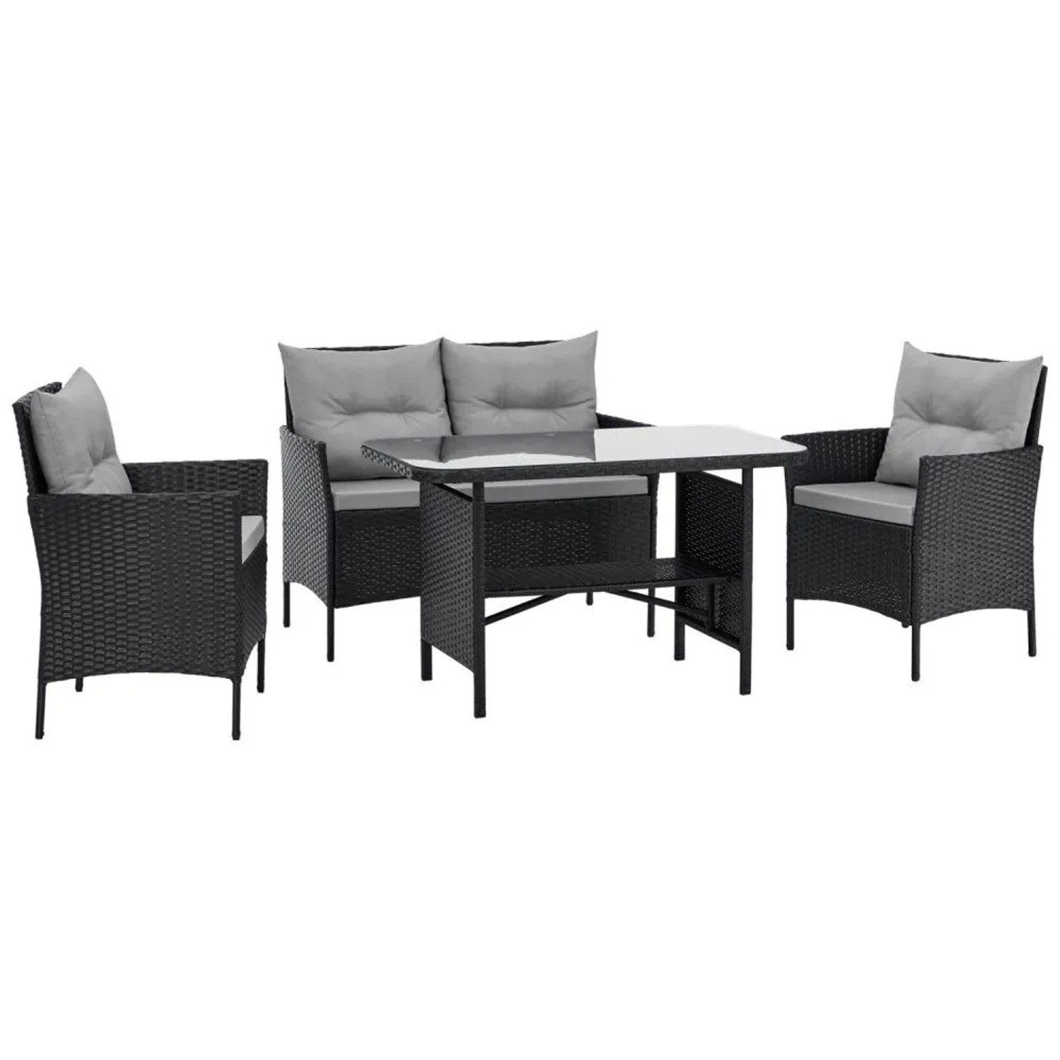 Svita Dallas Rattan-Lounge Sitzgruppe Outdoor Essgruppe Gartenmöbel-Set Schwarz
