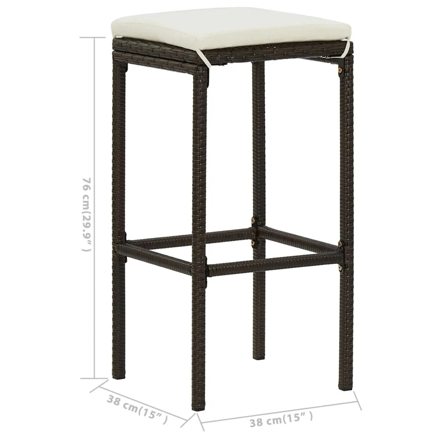 Braunes 3-tlg. Gartenbar-Set von vidaXL mit Tisch, Barhockern und cremeweißen Sitzkissen.