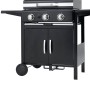 Schwarzer tepro Gasgrill Mayfield mit 3 Brennern, Seitentischen und Unterschrank.