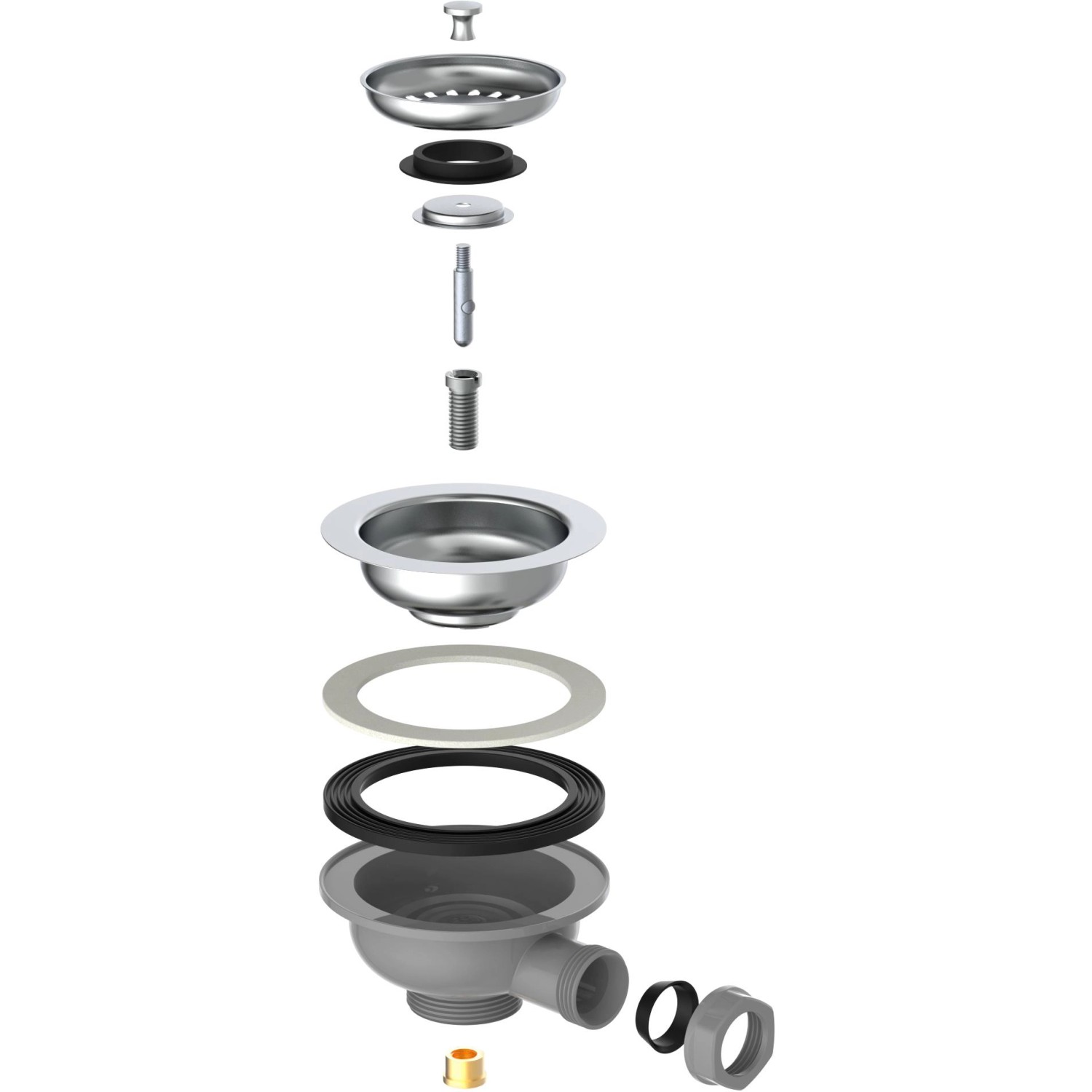 Explosionszeichnung: Kirchhoff Siebkörbchen Spüle Eco Save aus Edelstahl, Einzelteile im Überblick.