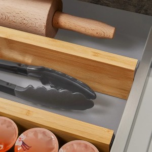 SOTECH 4-Teiliges ORGA-BOX Bambus Schubladen Trennsystem 430 bis 556 mm Höhe 63 mm mit Federmechanismus