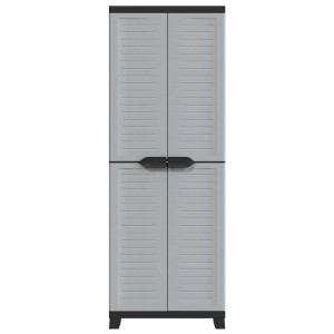 Grauer vidaXL Kunststoffschrank, 65x45x181 cm, mit zwei Türen und Griffen. Ideal als Büroschrank.