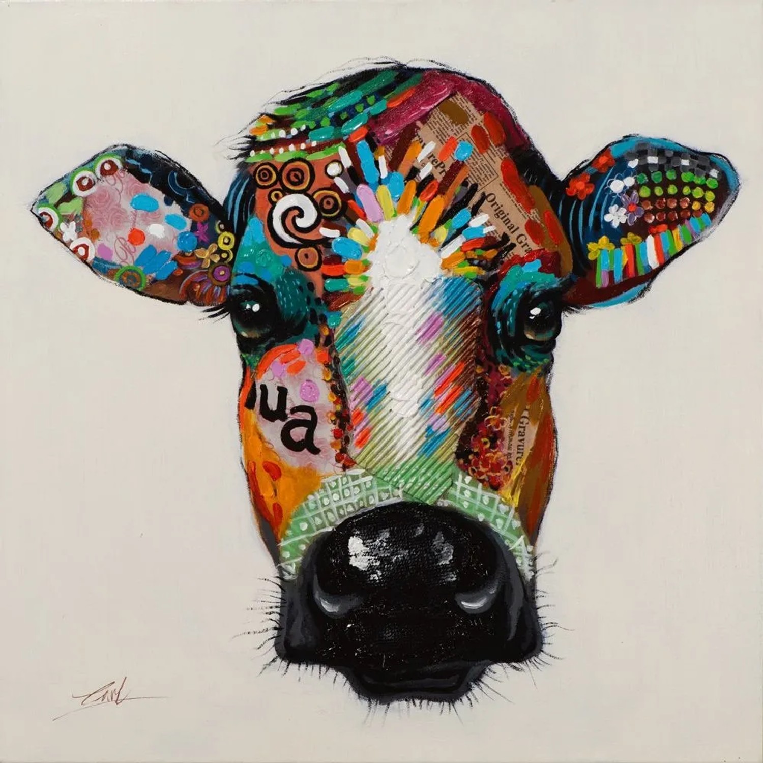 Art Universe Leinwandbild Bunte Kuh mit Graffiti 70 x 70 cm