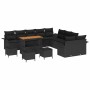 vidaXL Garten-Sofa-Set, 14-teilig, schwarz, Poly Rattan, mit Tisch und Hockern.