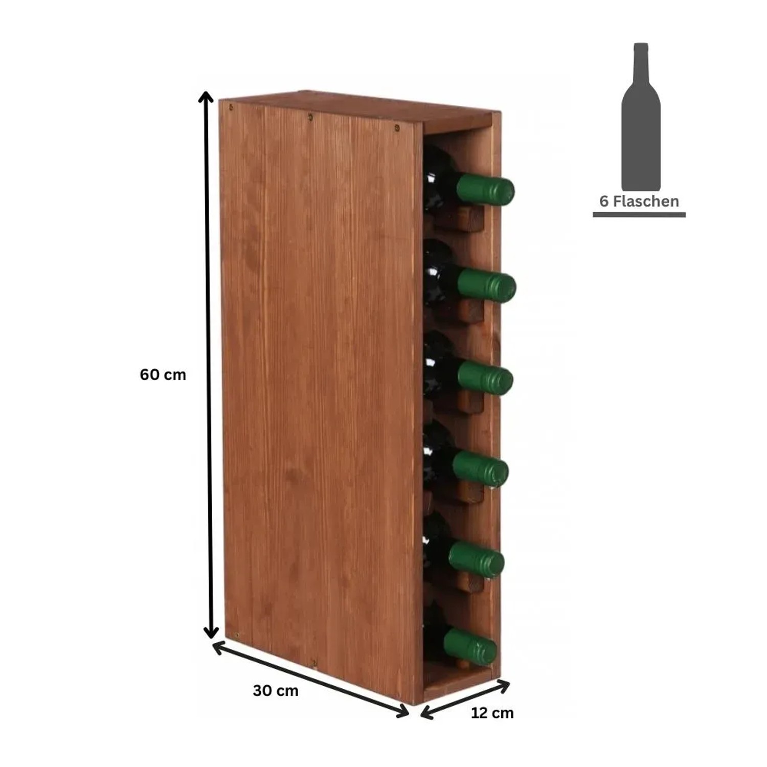 Schmales, geöltes Weinregal aus Kiefernholz Vincellar Mod für 6 Flaschen.