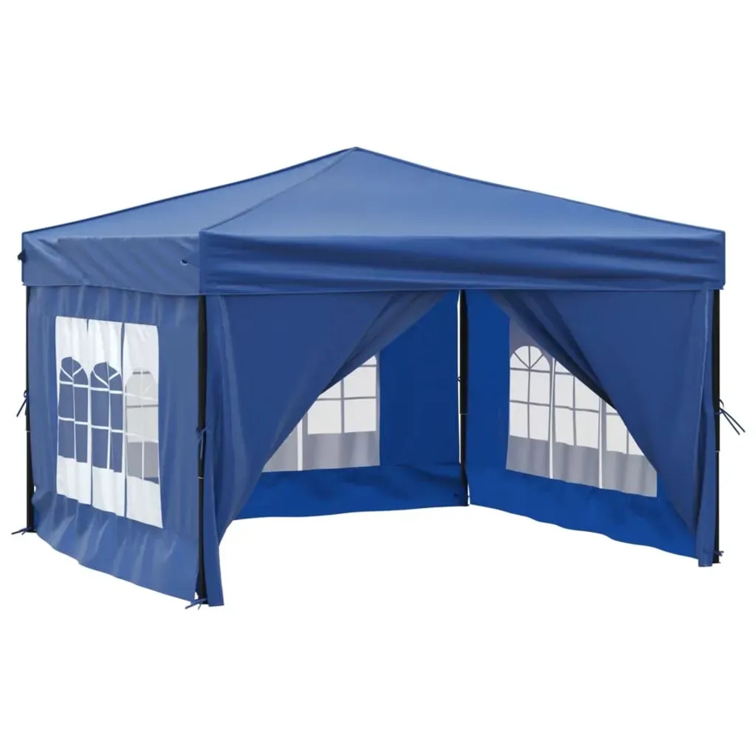 Blaues, faltbares Partyzelt 3x3 m mit Seitenwänden und Fenster für Garten & Outdoor Veranstaltungen.