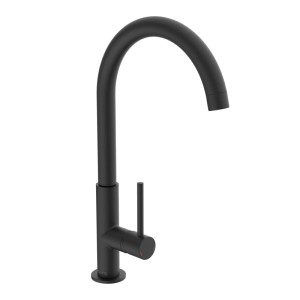 Schwarze, matte Schütte Spültischarmatur Cardiff mit hohem, gebogenem Auslauf.