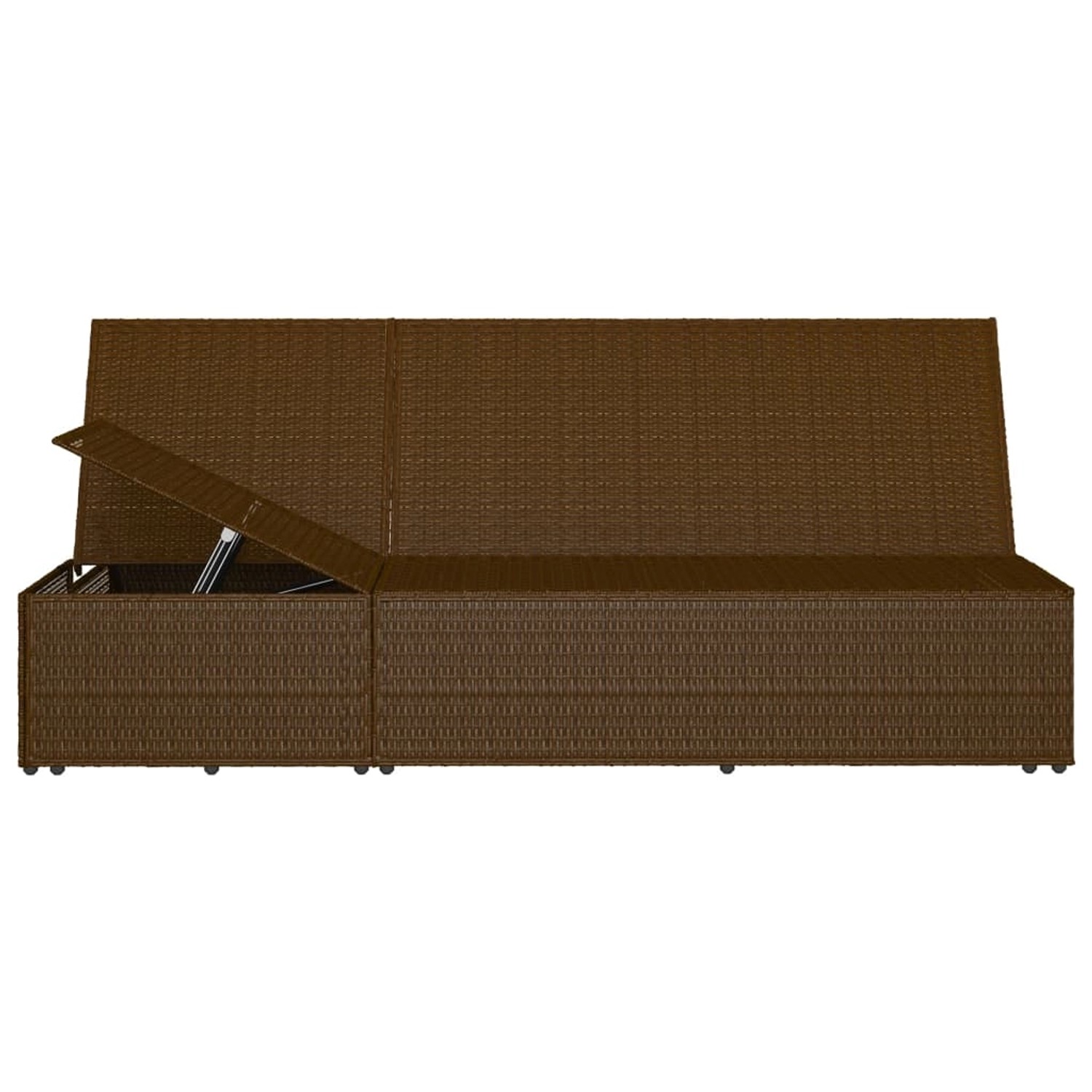 Braune vidaXL Sonnenliege aus Poly Rattan mit Auflage, als Sofa nutzbar.