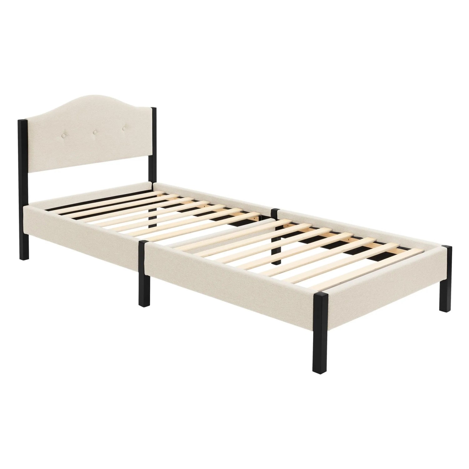 ML-Design Polsterbett 90x200 cm Beige mit Lattenrost und Leinenstoff