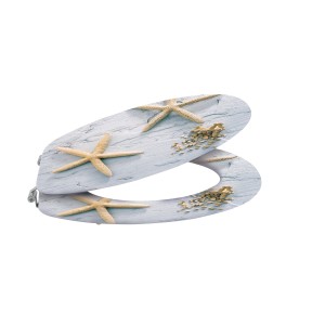 MSV WC-Sitz Seestern beige, MDF, 42,5x36,5x5cm, mit Seestern-Motiv für ein maritimes Bad.