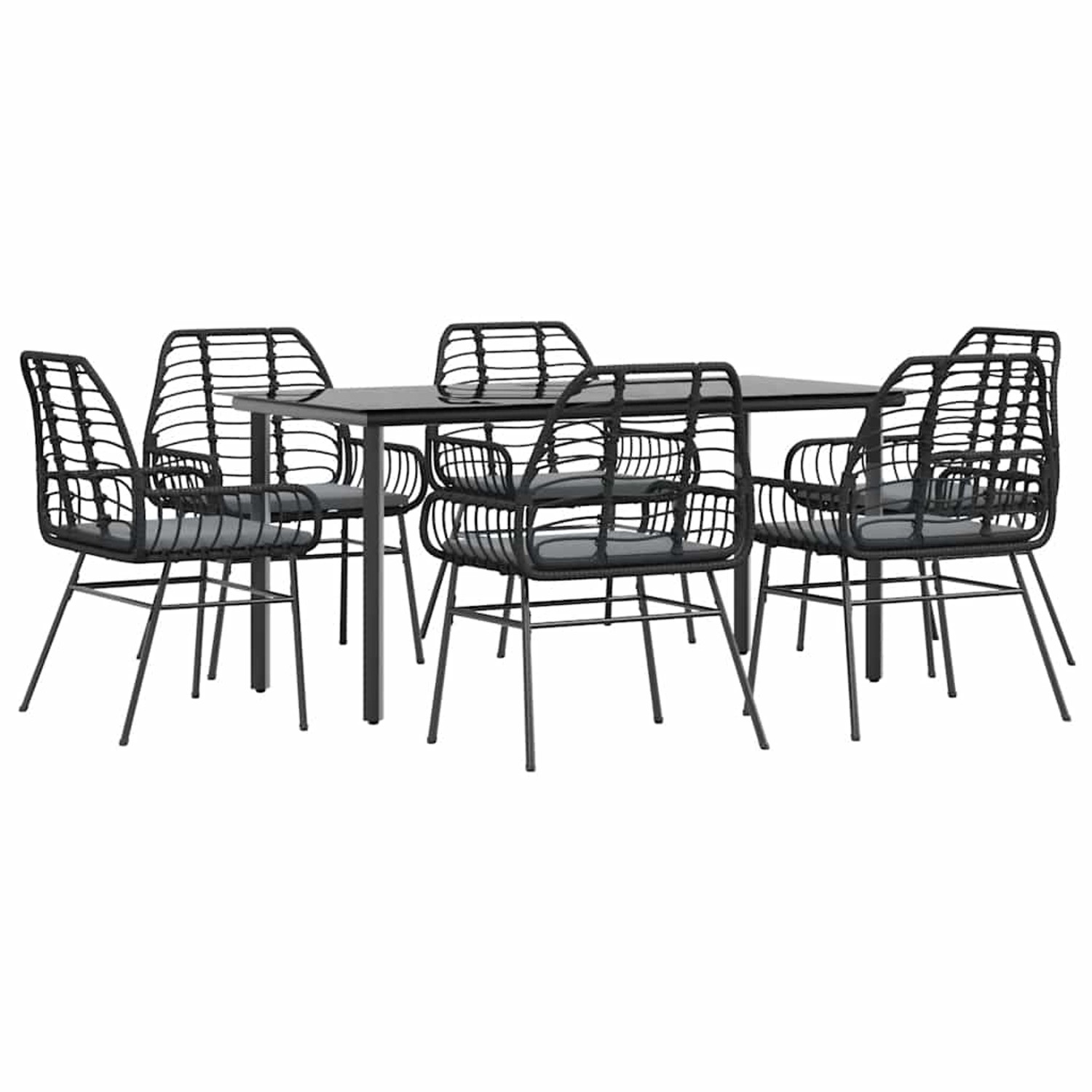 vidaXL 7-Tlg Garten-Essgruppe mit Kissen Schwarz Poly Rattan Glas 3334552 günstig online kaufen
