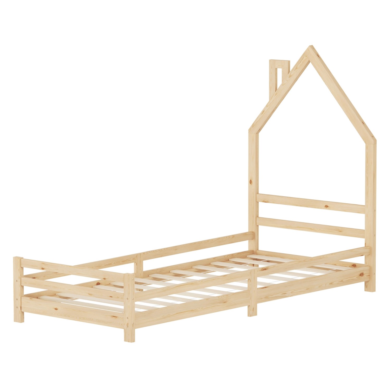 ML-Design Kinderbett Hausoptik 90x200 cm Natur Kiefernholz Massiv