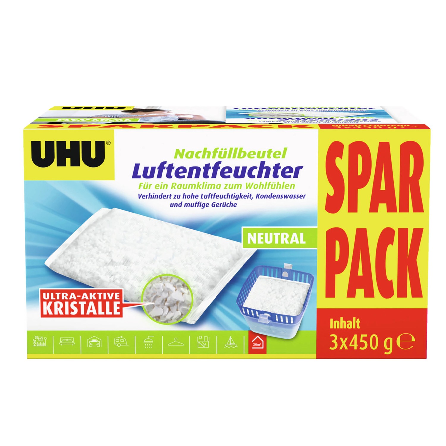 UHU Luftentfeuchter Nachfüllbeutel Spar-Pack 3x 450 g