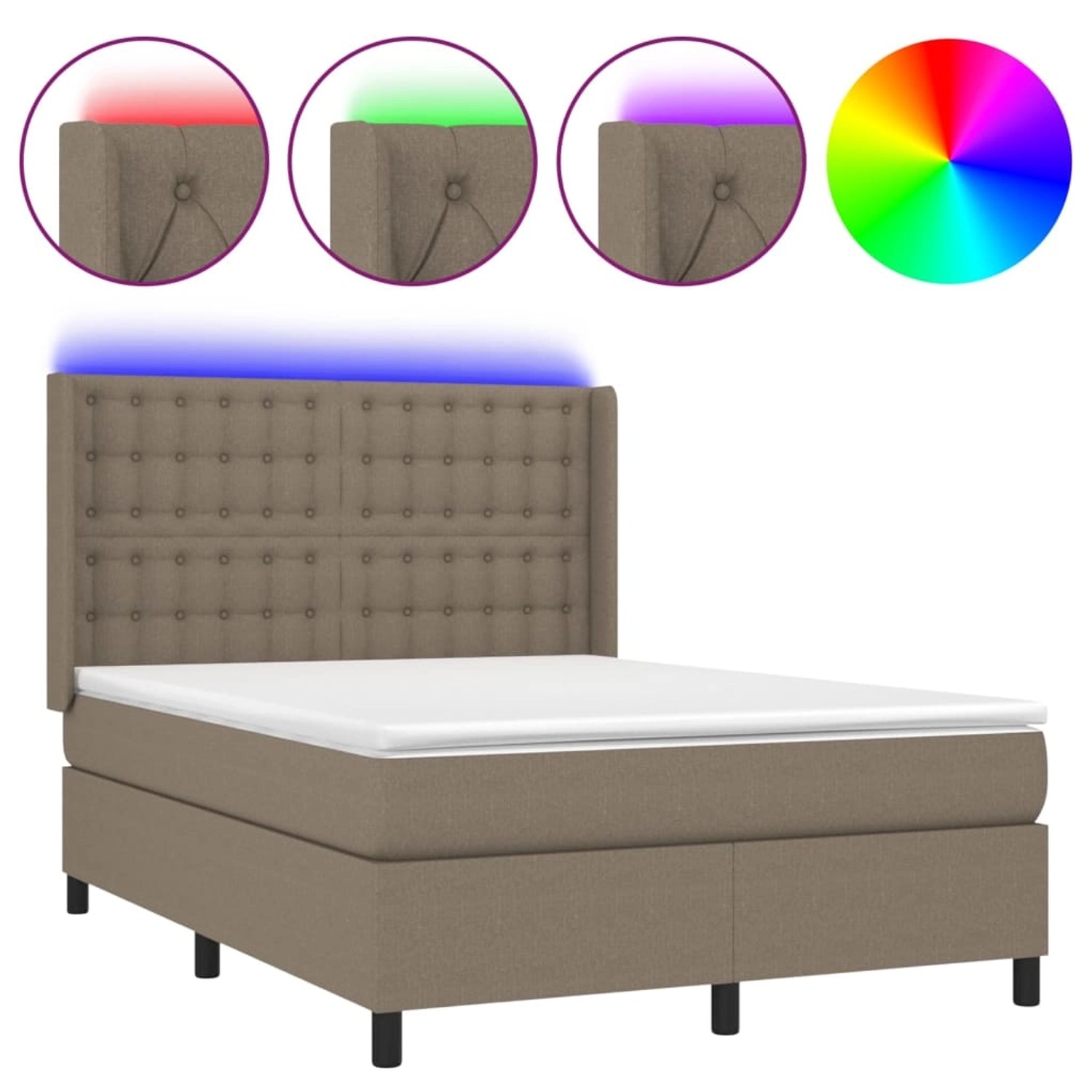 vidaXL Boxspringbett mit Matratze & LED Taupe 140x190 cm Stoff 3138633 günstig online kaufen
