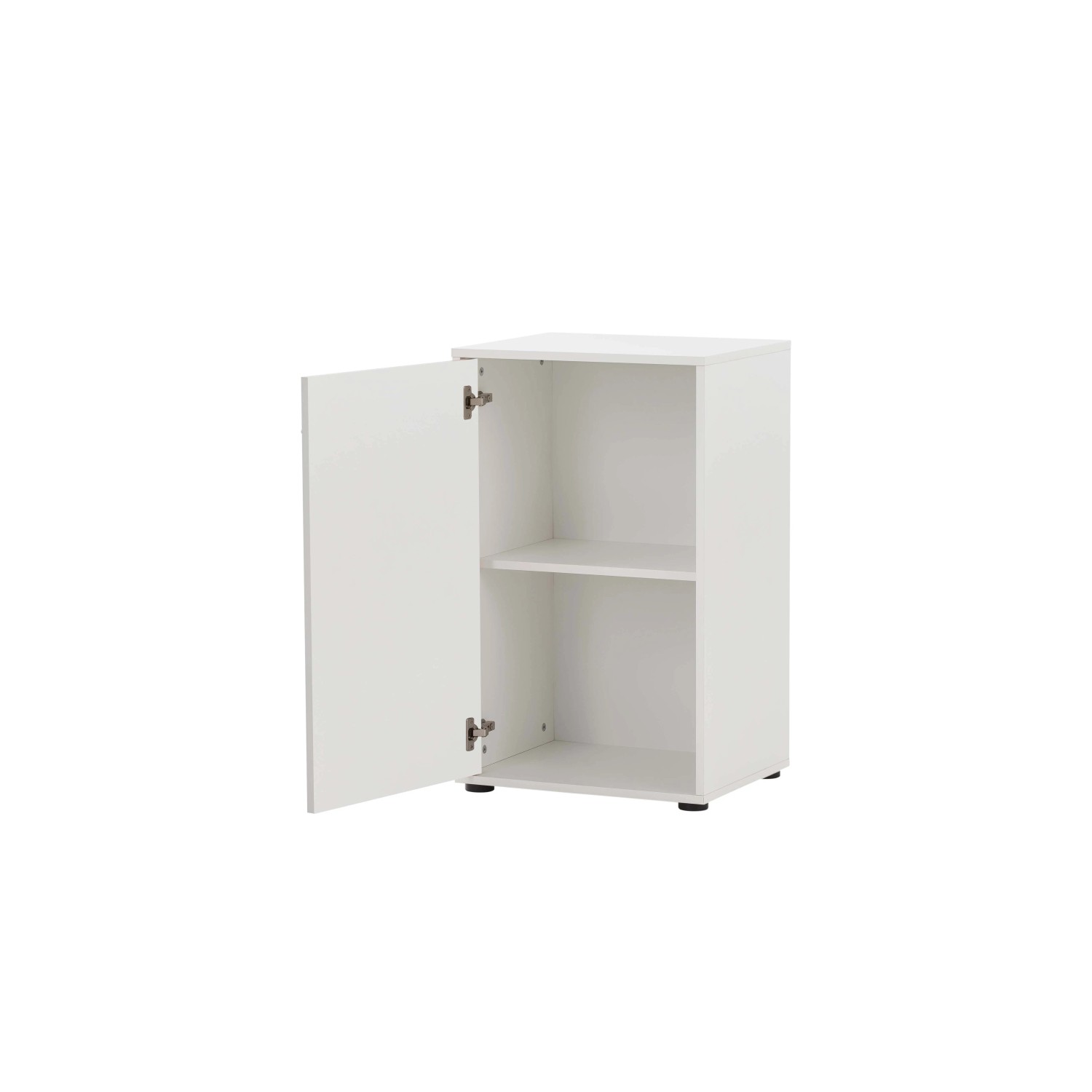 Weißer PROREGAL Aktenschrank mit offener Tür, 2 Fächern und 1 Flügeltür.