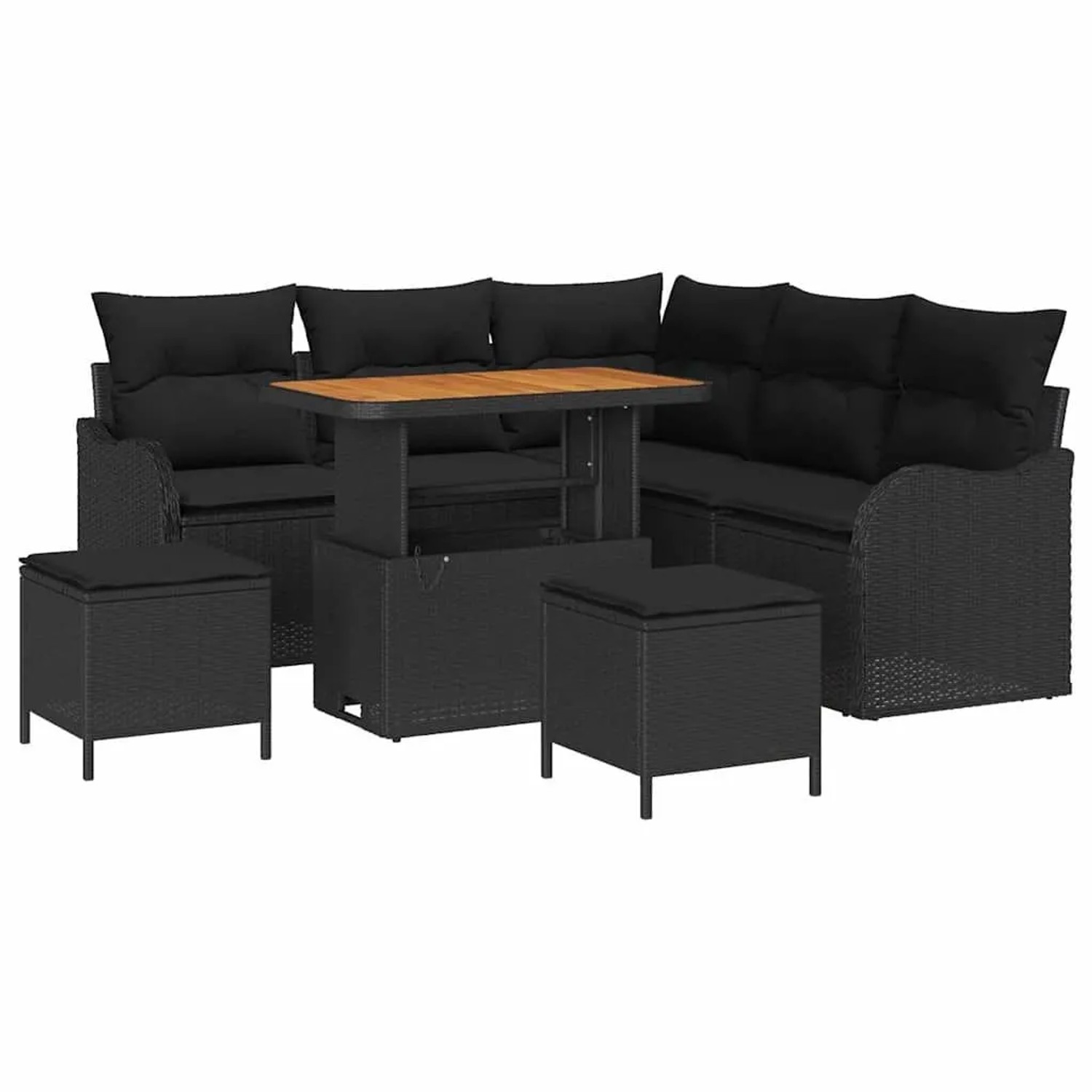 vidaXL Garten-Sofa-Set mit Kissen mit Speicher 8-Tlg Schwarz 3364214