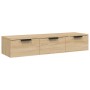 Wandschrank Sonoma-Eiche aus Holzwerkstoff, 3 Schubladen mit schwarzen Griffen. Ideal für Wohnzimmer.