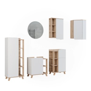 Vicco Badmöbel-Set Karen, 6-teilig, Sonoma/Weiß: Badspiegel, Schränke für stilvolle Badgestaltung.