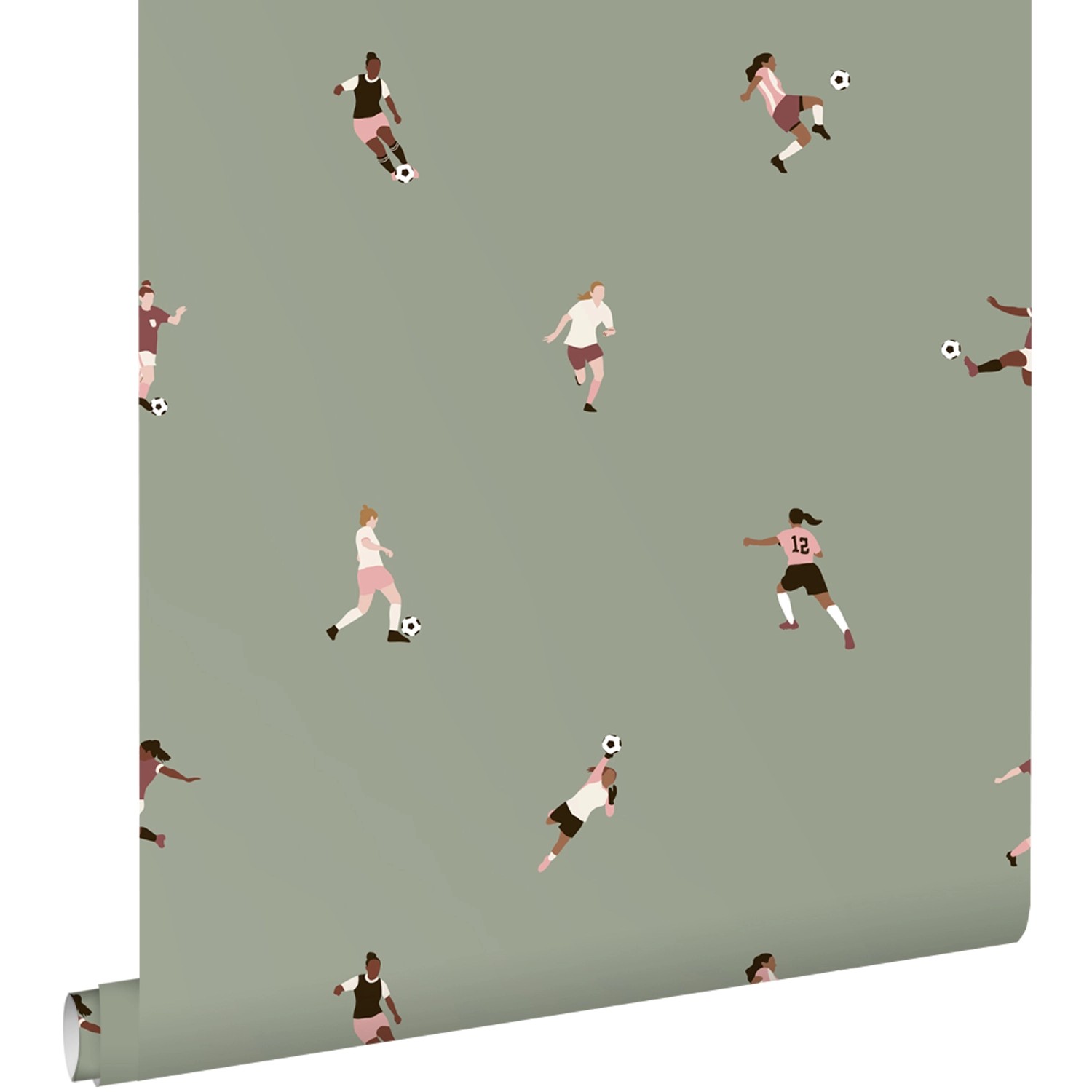 ESTAhome Tapete Fußballspielerinnen Graugrün 50 x 900 cm günstig online kaufen