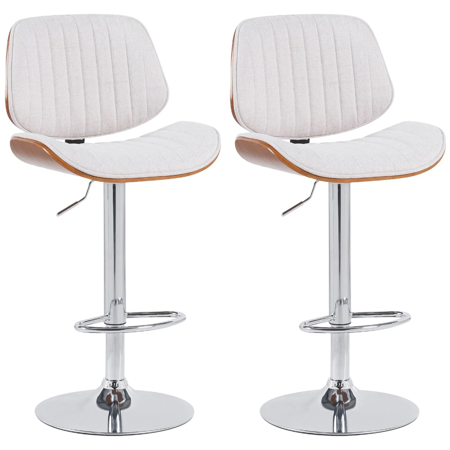 DELUKE 2er Set Barhocker LOSAN Stoff Walnuss/creme 50x50x94cm Beige Dunkelbraun Silber Barstuhl Höhenverstellbar Mit Leh...