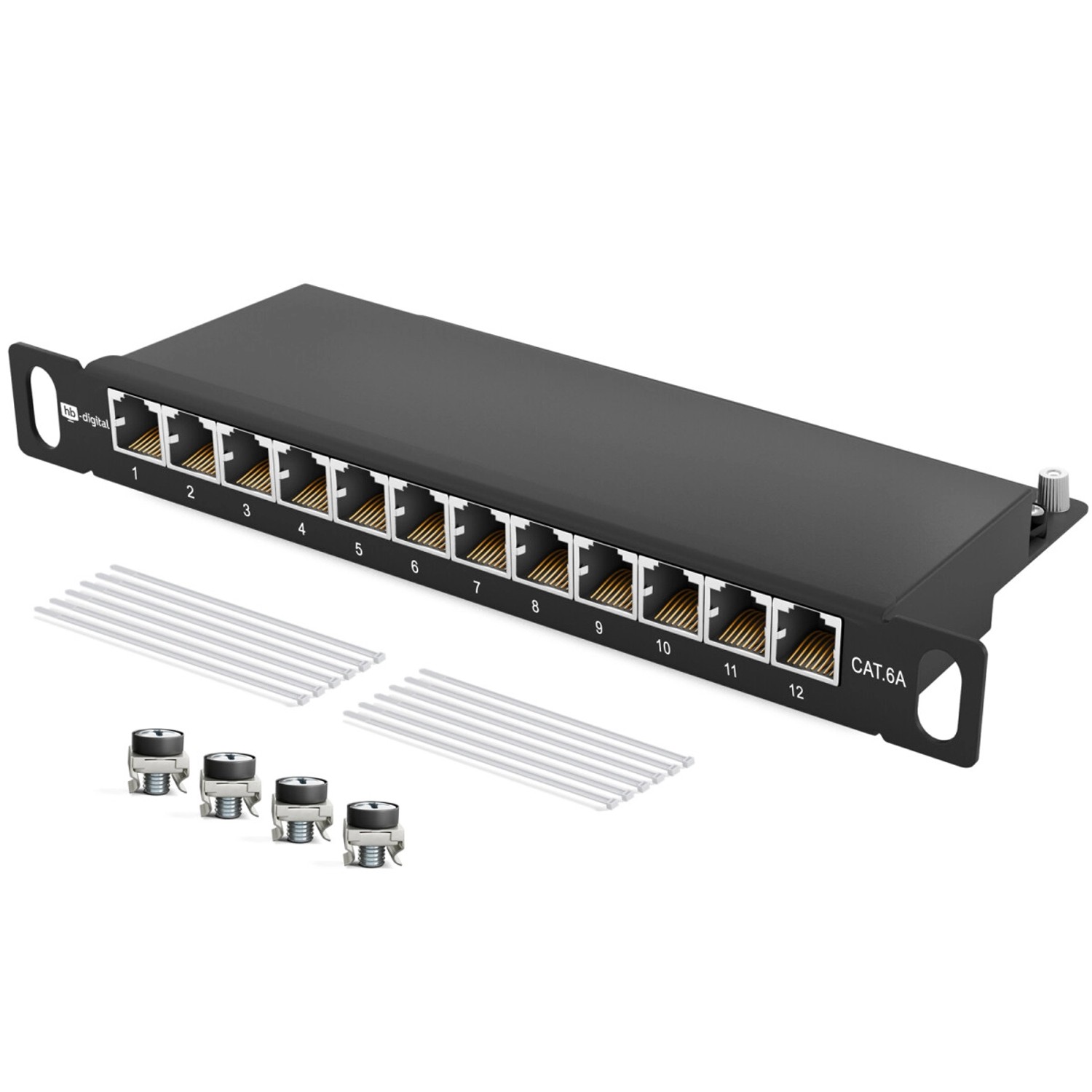 hb-digital Patch Panel CAT 6 12 Port 10 Zoll Patchfeld 0,5HE Schwarz
