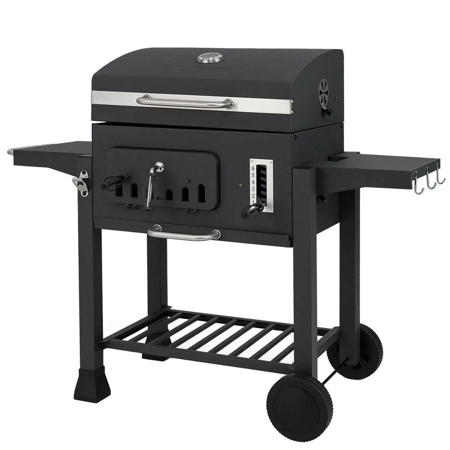 COSTWAY Holzkohlegrill Grillwagen mit Rädern Grillrost Thermometer