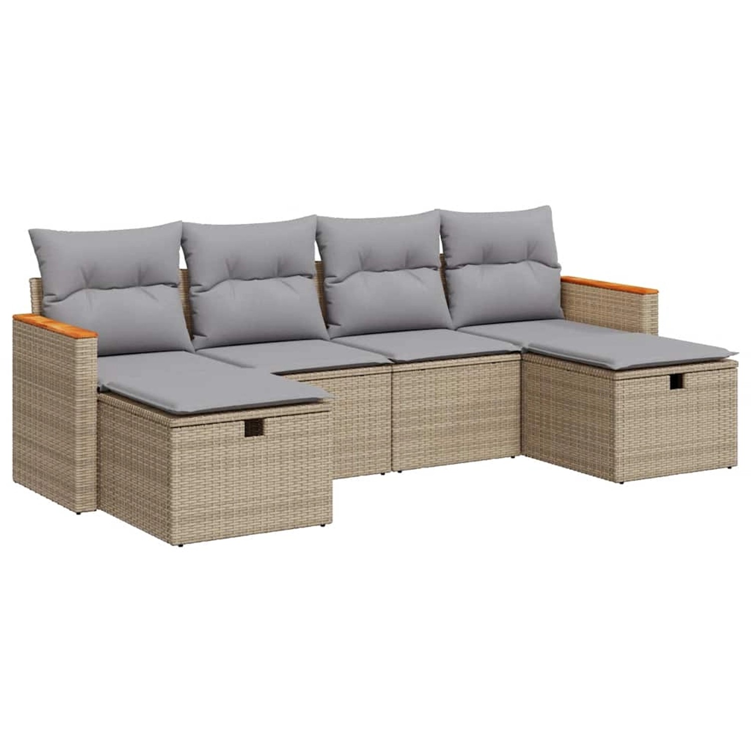 vidaXL 6-Tlg Garten-Sofagarnitur mit Kissen Beige Poly Rattan 3325944