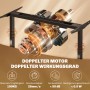 Detailaufnahme: Schwarzes, höhenverstellbares Schreibtischgestell mit Doppelmotor für Schreibtische.