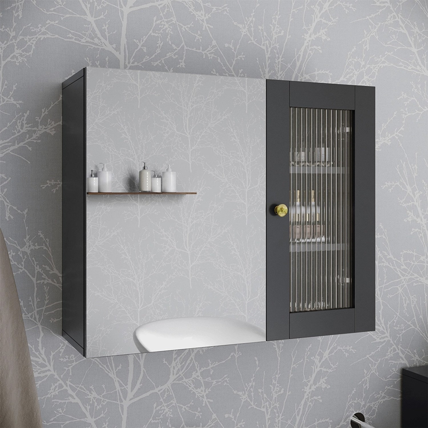 Vicco Badspiegelschrank Malte, grau, 60x50cm, mit Spiegeltür und Regal.