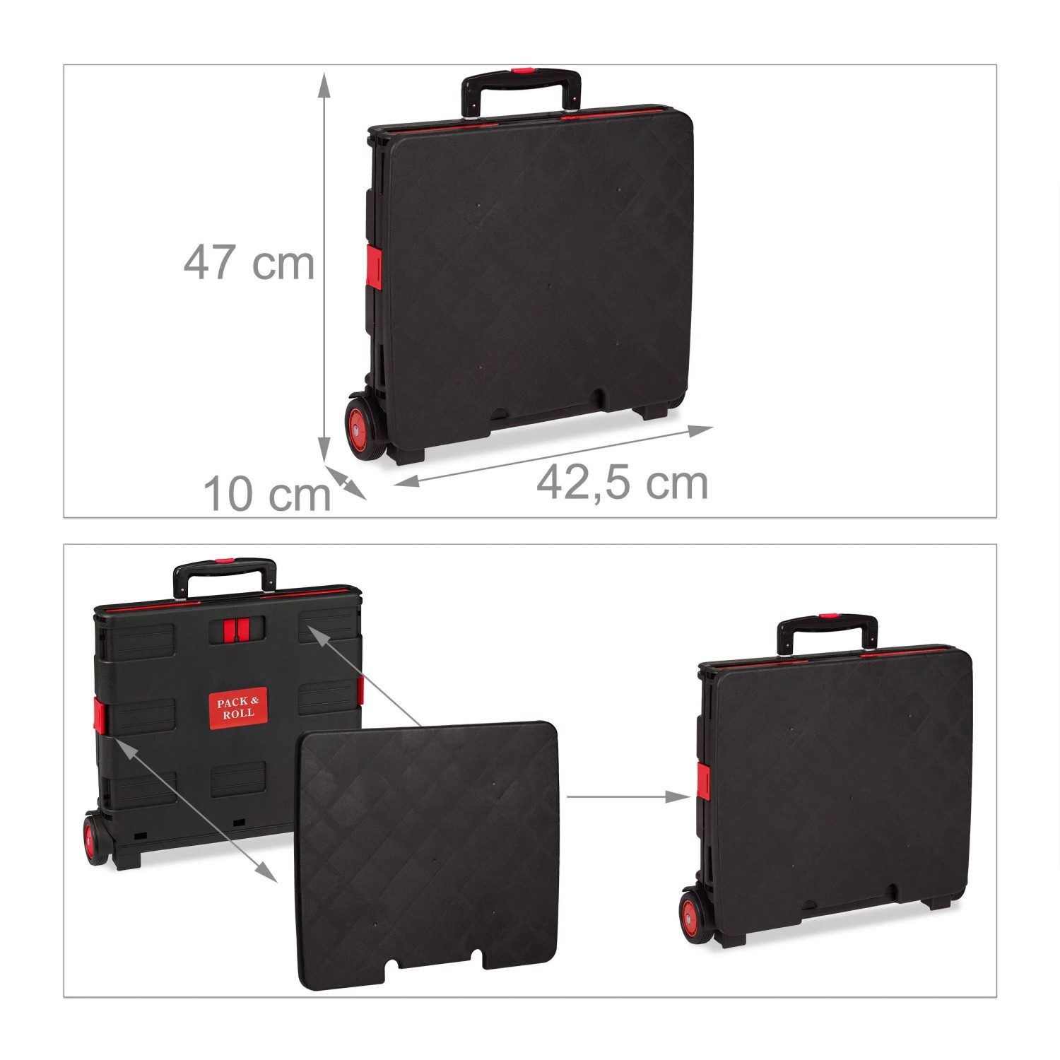 Relaxdays Einkaufstrolley ABS Aluminium Rot Klappbar 99 cm x 45,5 cm x 37,5 cm 3 kg_5