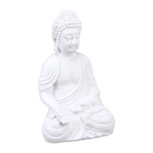 Relaxdays Buddhafigur Polyresin Weiß Sitzend Wetterfest Frostsicher Standfest 30 cm x 19,5 cm x 12 cm 0,9 kg